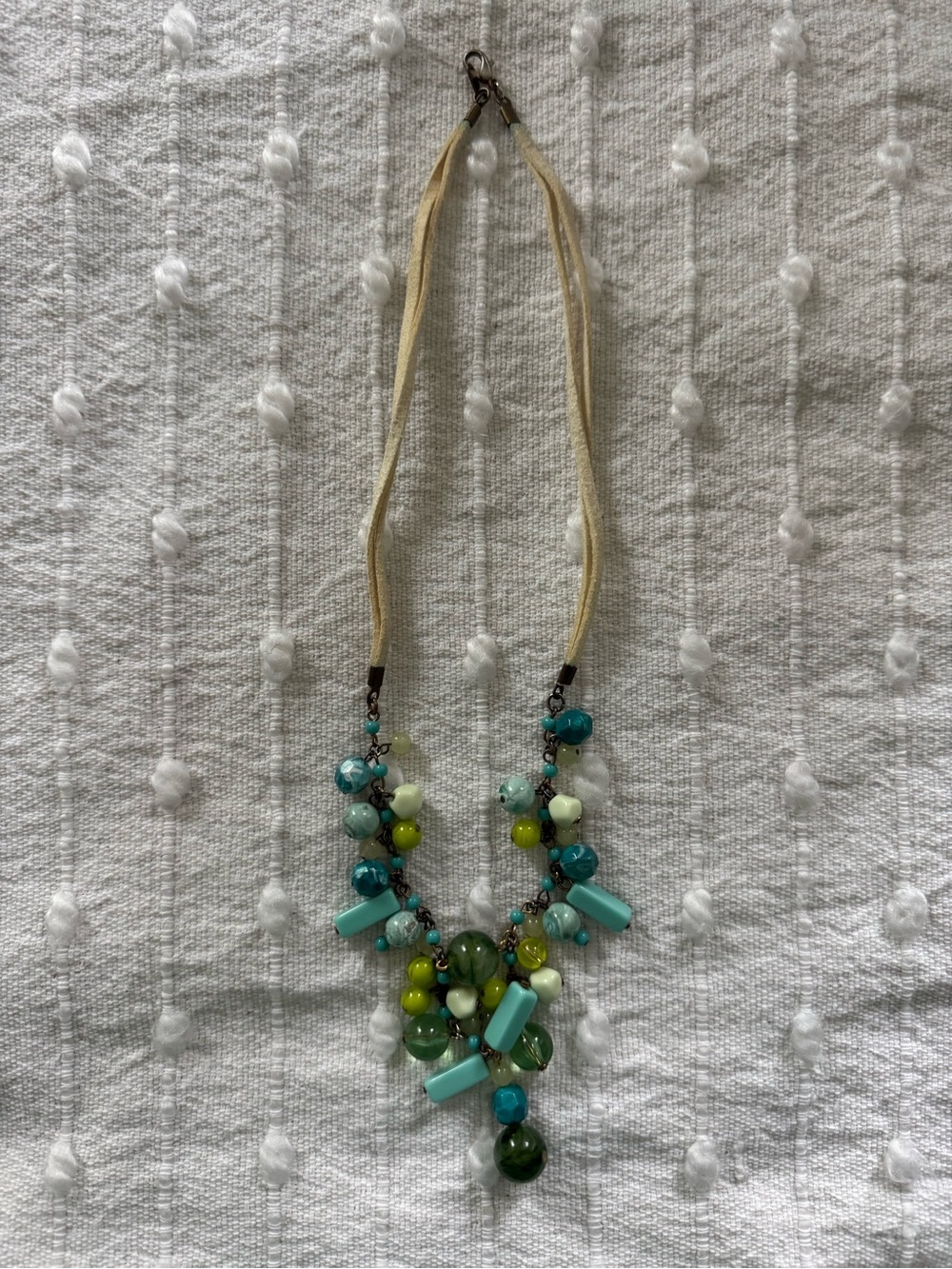 Vintage unique beaded turquoise blue green statement necklace